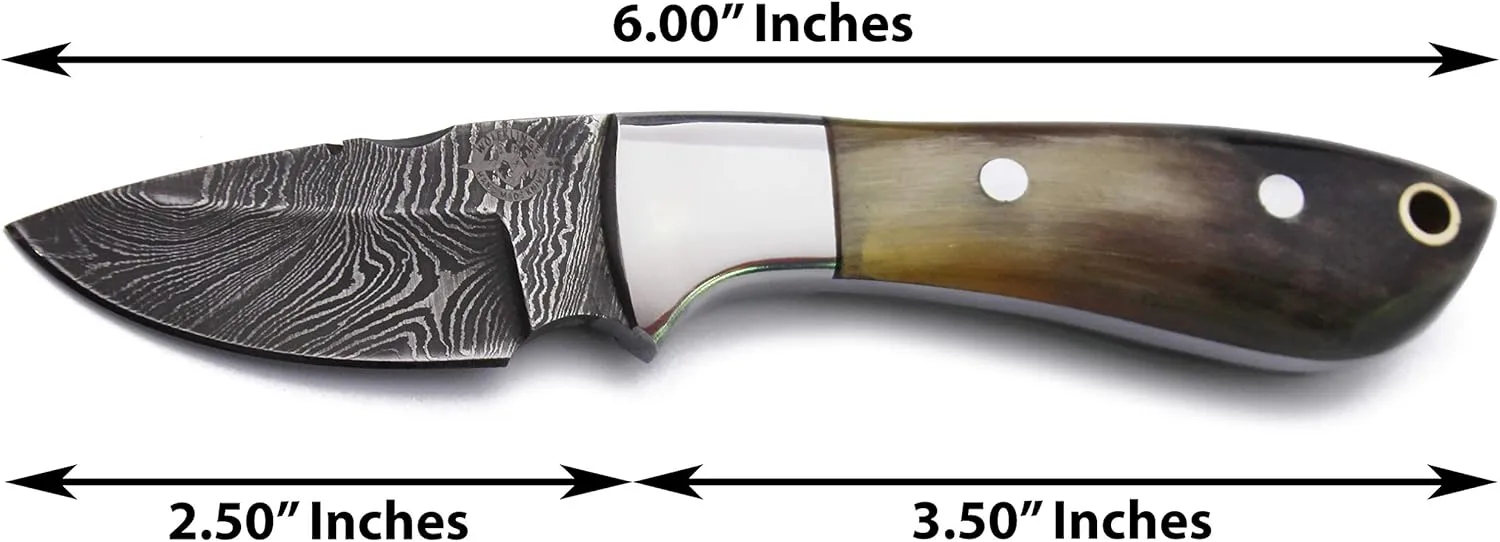| Handmade Damascus Steel Fixed Blade Knife | Full Tang Bone Handle | Premium Cow Hide Leather Sheath | Ultimate EDC Knife Ideal for Fishing, Hunting, Camping, Bushcraft, Skinning & Survival | Bone Hunter