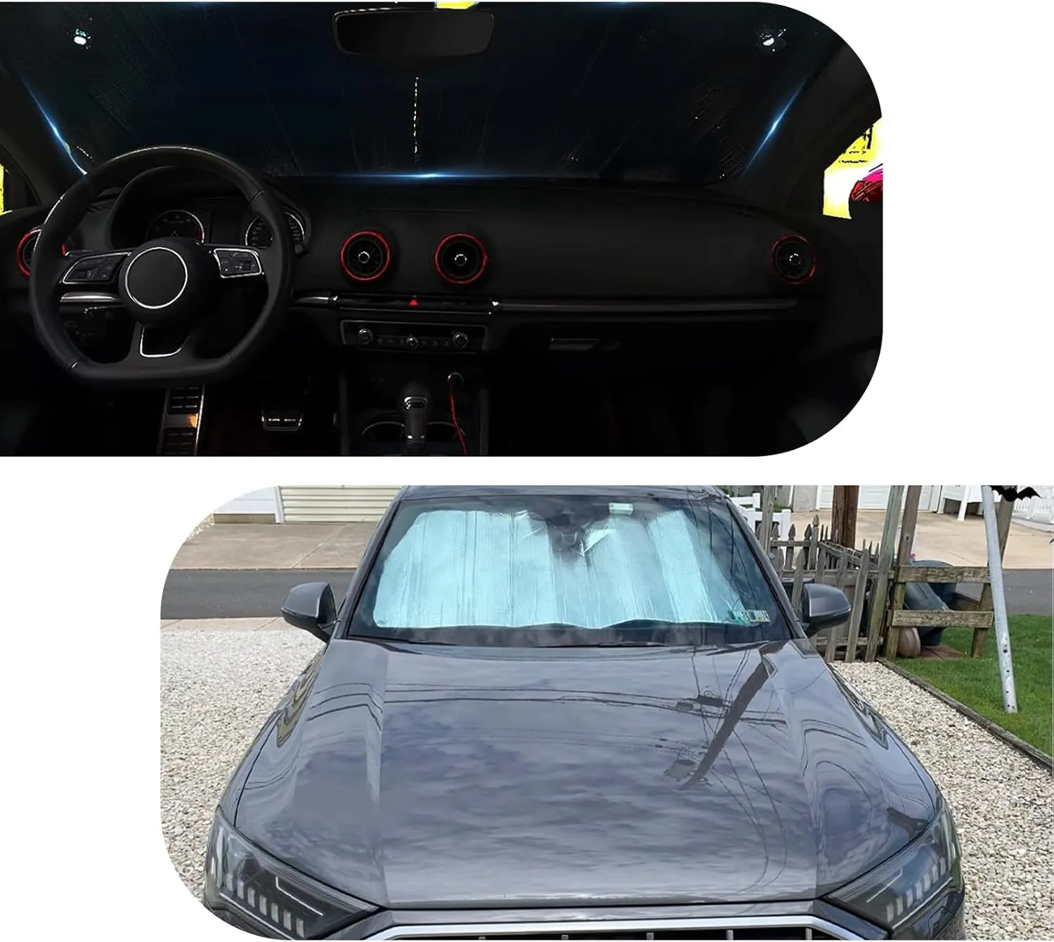 1 PC Car Front Windshield Sunshade, 57.08" x 27.55" Hollow Bubble Dovetail Suction Cup Mounted Reflective UV Sunshade with Storage Bag, Foldable Easy to Store Accessories, for Cars (Silver)