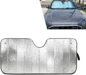 1 PC Car Front Windshield Sunshade, 57.08" x 27.55" Hollow Bubble Dovetail Suction Cup Mounted Reflective UV Sunshade with Storage Bag, Foldable Easy to Store Accessories, for Cars (Silver)
