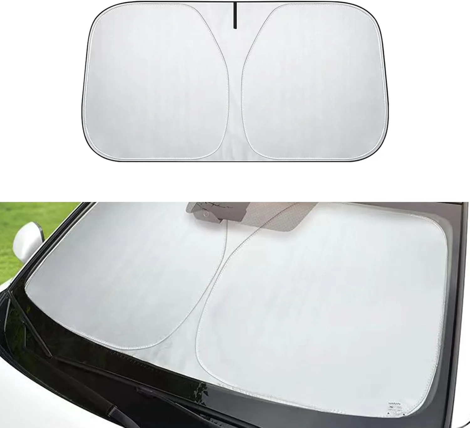 1 PC Car Windshield Sunshade, 55.1 x 27.5 Foldable 0" Light-transmitting Insulation Cover, Interior Aging Protection with Storage Bag, Universal for Car Front Window Sun Shield (Silver)