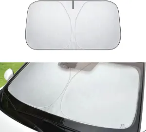 1 PC Car Windshield Sunshade, 55.1 x 27.5 Foldable 0" Light-transmitting Insulation Cover, Interior Aging Protection with Storage Bag, Universal for Car Front Window Sun Shield (Silver)
