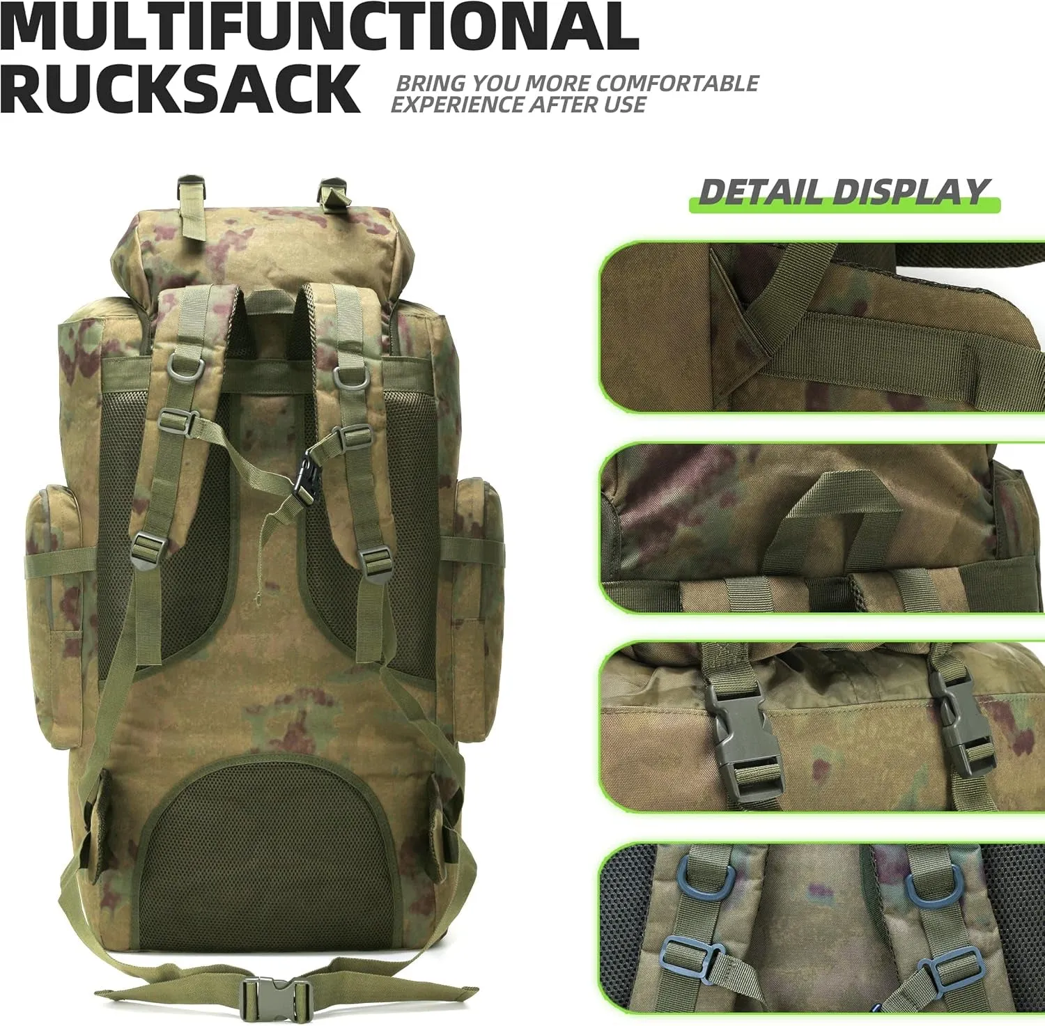 100L Camping Hiking Backpack Molle Rucksack Military Camping Backpacking Daypack