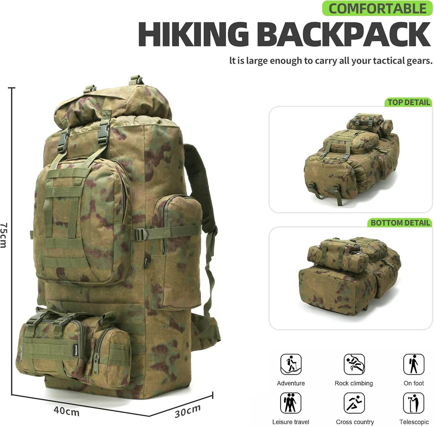 100L Camping Hiking Backpack Molle Rucksack Military Camping Backpacking Daypack