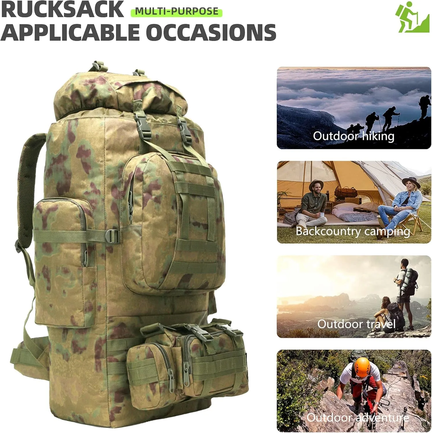 100L Camping Hiking Backpack Molle Rucksack Military Camping Backpacking Daypack
