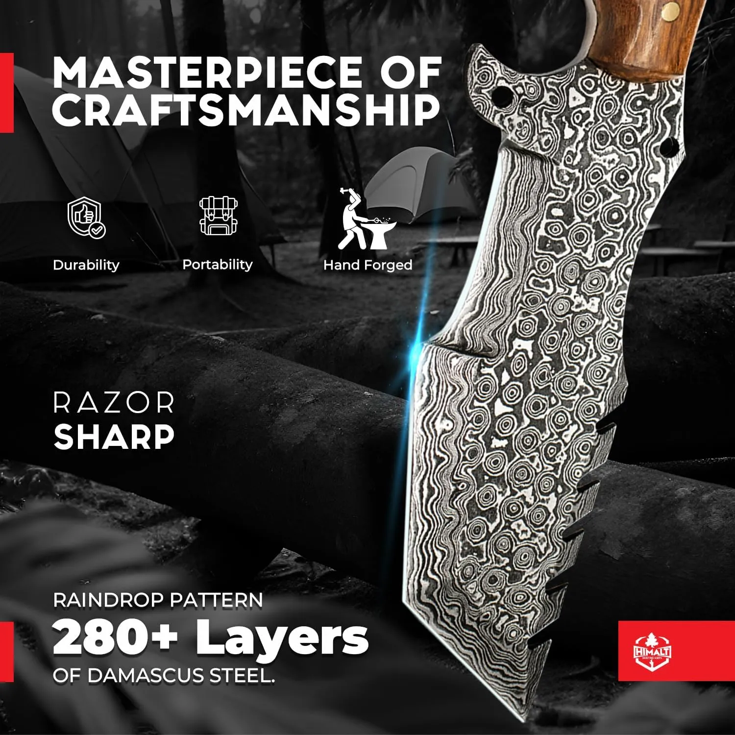 10.5” Handmade Damascus knife- Fixed Blade Hunting Knife with Sheath-Rosewood Handle-Bushcraft knife-Survival Knife-Camping knife- Ideal For EDC, skinning, Camping, Outdoor-Best Hunting Knives For Men.