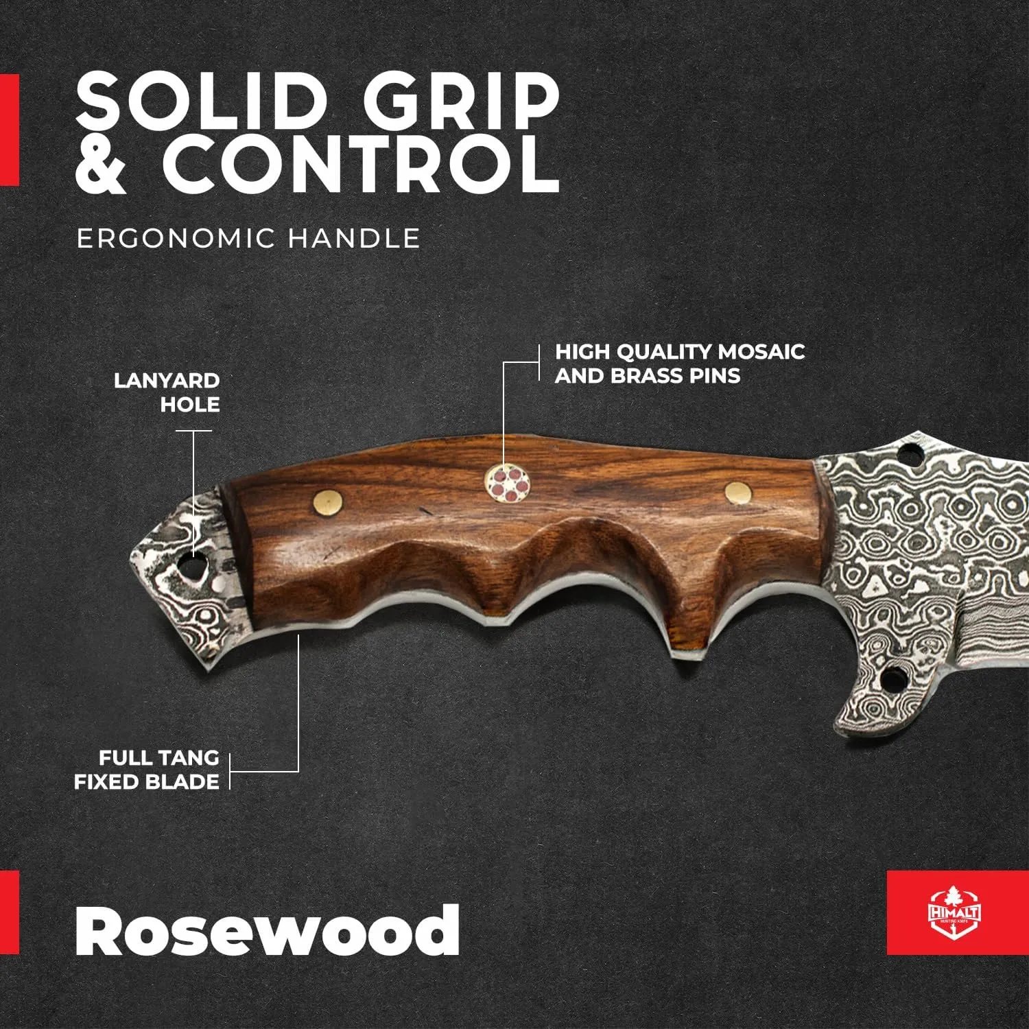 10.5” Handmade Damascus knife- Fixed Blade Hunting Knife with Sheath-Rosewood Handle-Bushcraft knife-Survival Knife-Camping knife- Ideal For EDC, skinning, Camping, Outdoor-Best Hunting Knives For Men.