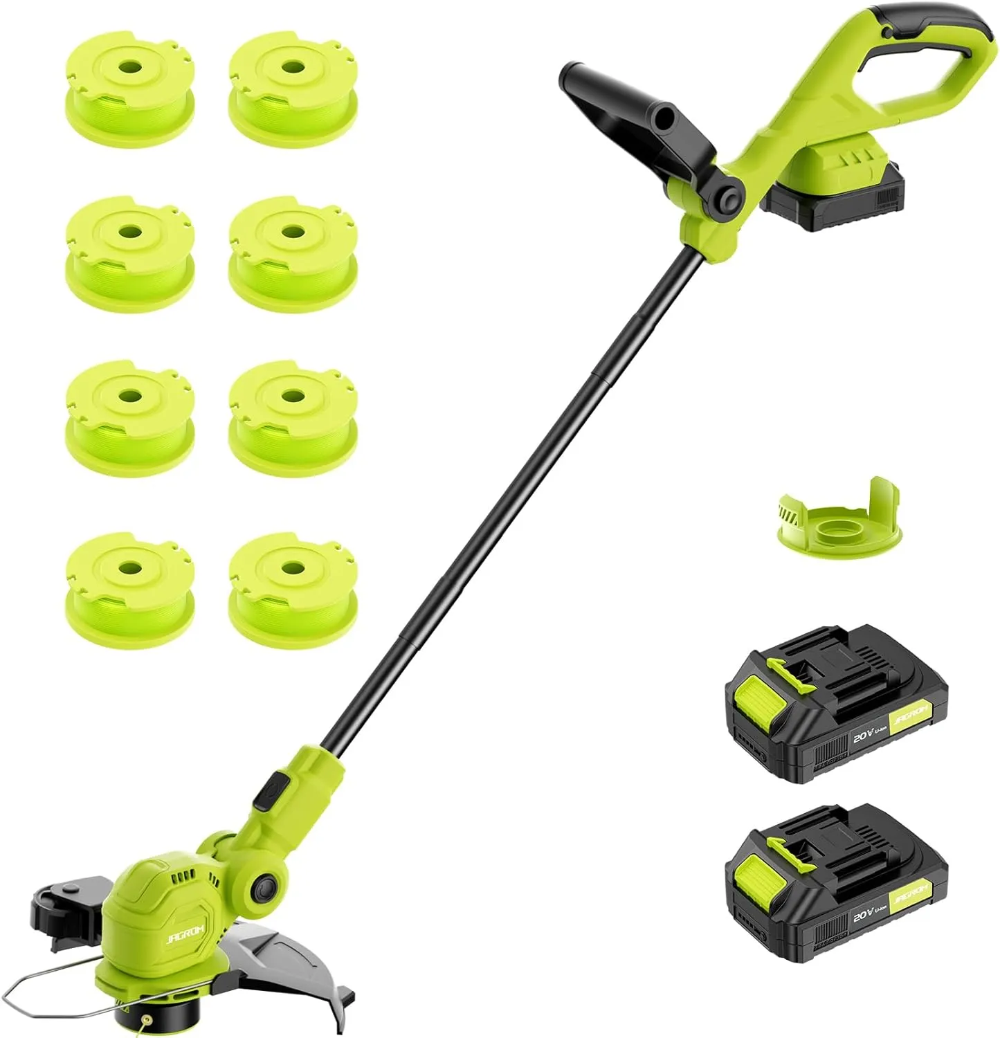 12-inch 20V Cordless String Trimmer with Fast Charger, 2 X 2.0Ah Battery Powered with Auto Line Feed, Lawn Edger with 8 Pcs Grass Cutter Spool Line and 2 Spool Cap