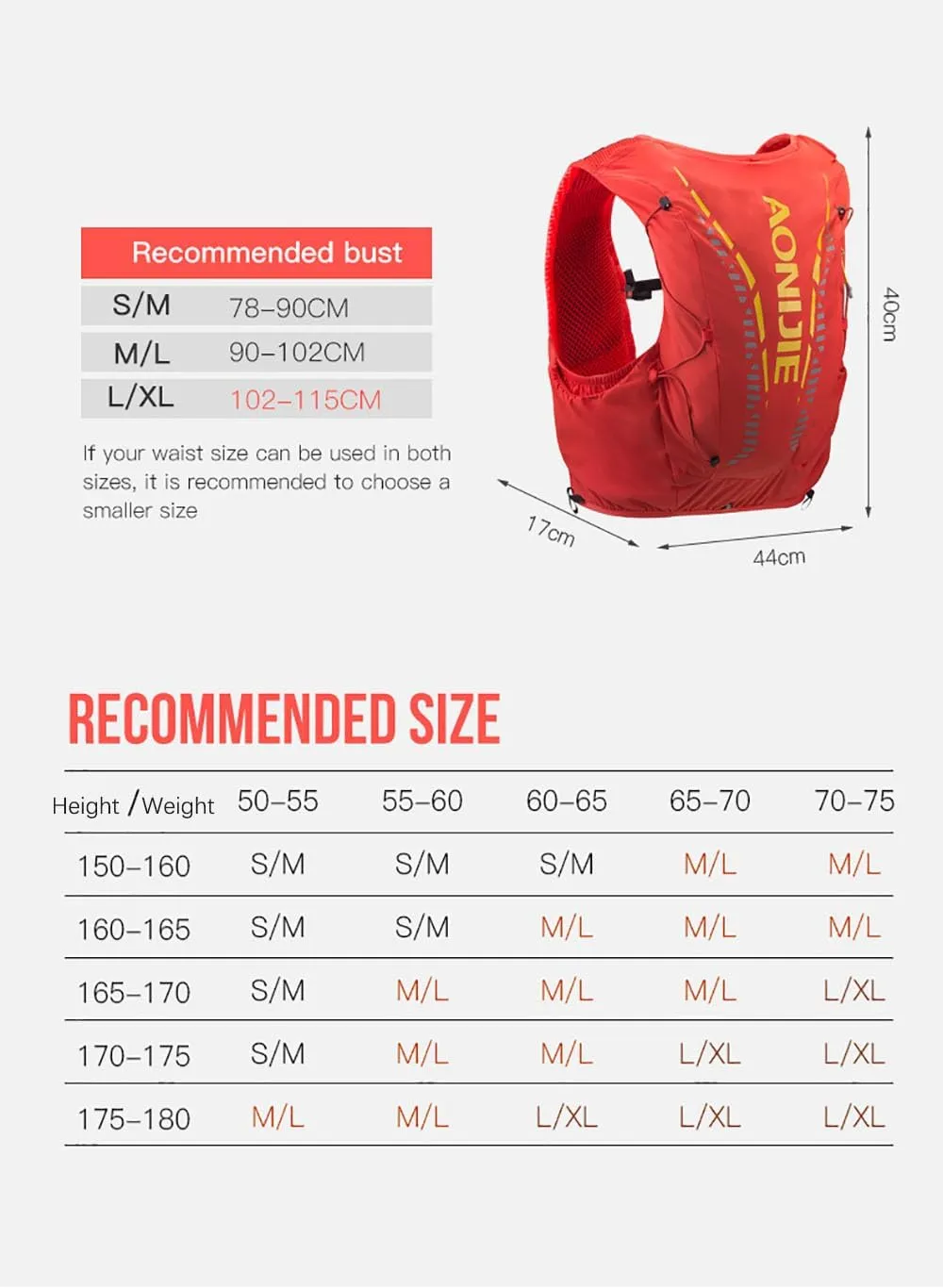 12L High Capacity Hydration Backpack with 8 Pockets Lightweight Trail Running Vest for Hiking, Cycling, Climbing, Camping