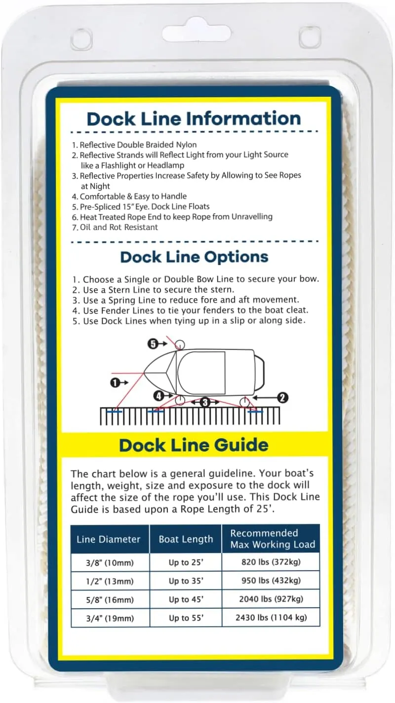 1/2" x 20' Royal Blue - (2 Pack) - Reflective Double Braided Nylon Dock Line - for Boats up to 35' - Long Lasting Mooring Rope - Strong Nylon Dock Ropes for Boats - Marine Grade Sailboat Docking Rope