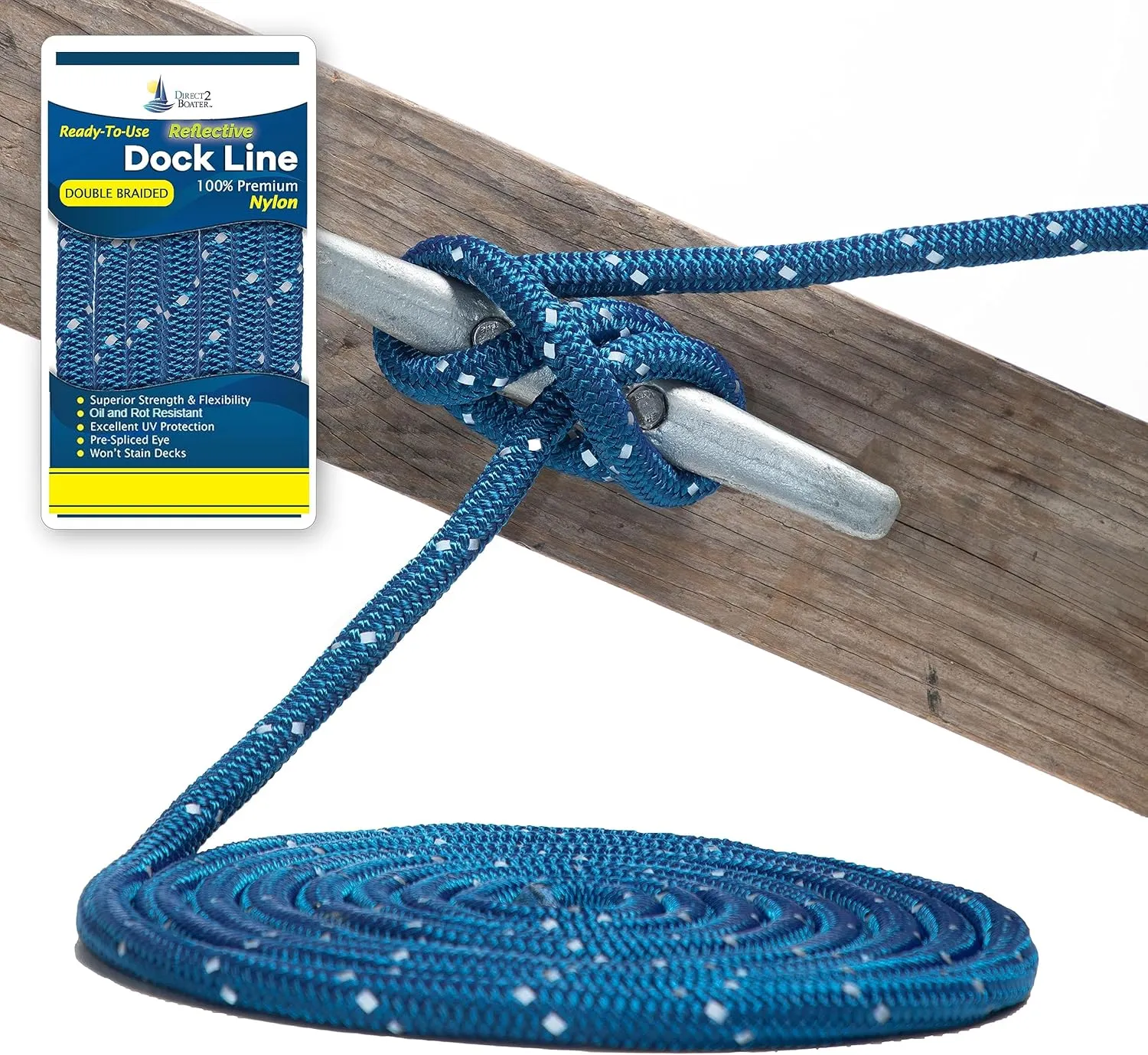 1/2" x 20' Royal Blue - (2 Pack) - Reflective Double Braided Nylon Dock Line - for Boats up to 35' - Long Lasting Mooring Rope - Strong Nylon Dock Ropes for Boats - Marine Grade Sailboat Docking Rope