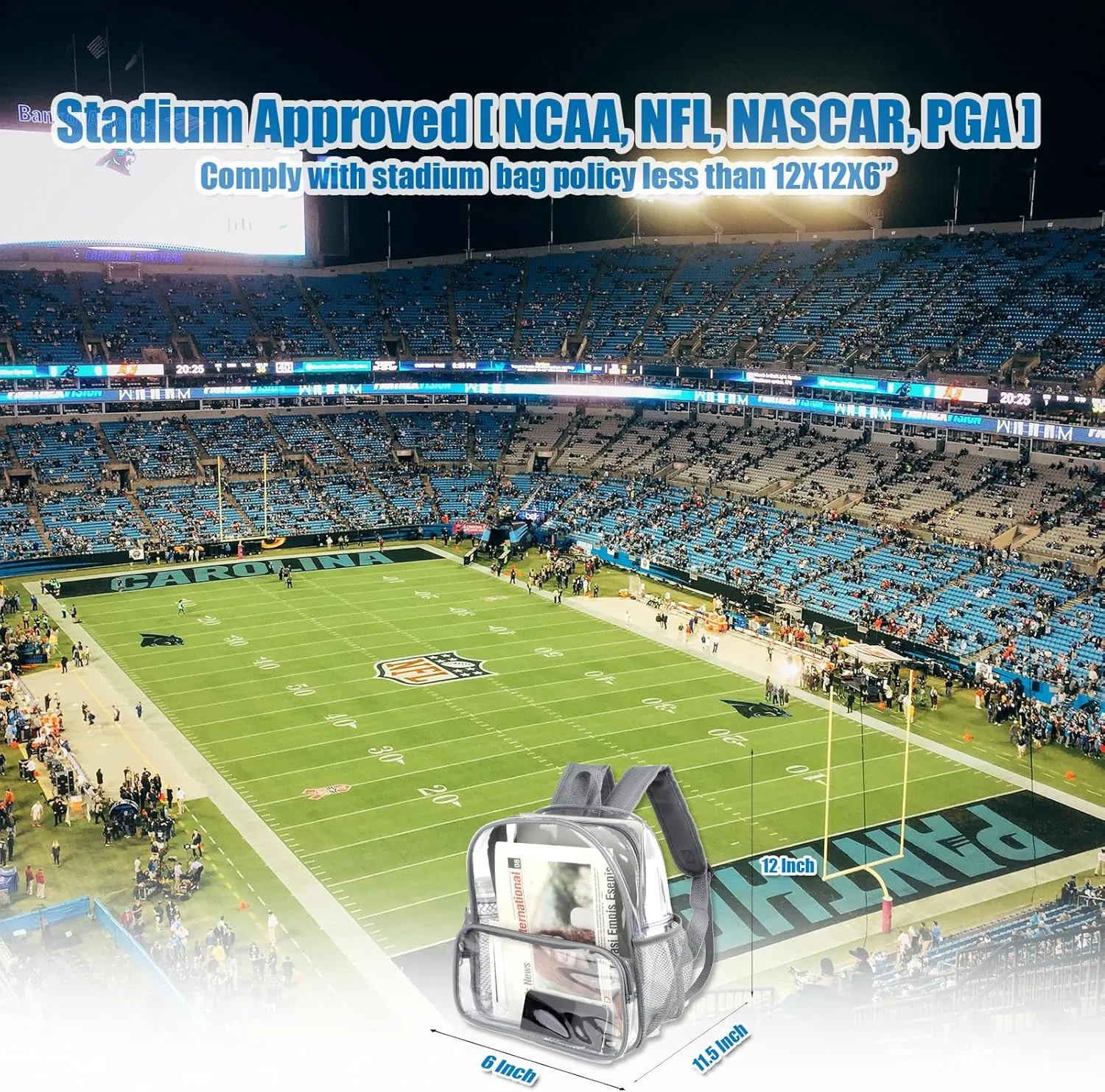 12x6x12 Clear Backpack Stadium Approved with Reinforced Straps,Mini Small Clear Bag for Stadium Events,Festival,Concerts,Sporting Events,Game-Gray