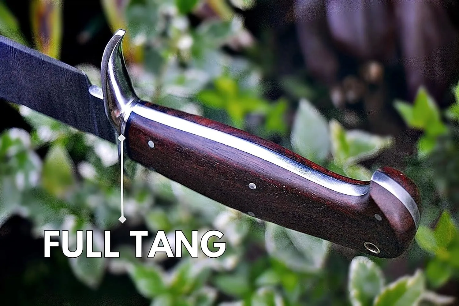 13-inch Bowie Knife, Full Tang Fixed Blade, Wood Handle Damascus Steel Hunting Knife with Scout Horizontal Carry Leather Sheath for Camping, Hiking, Survival (Walnut Wood)