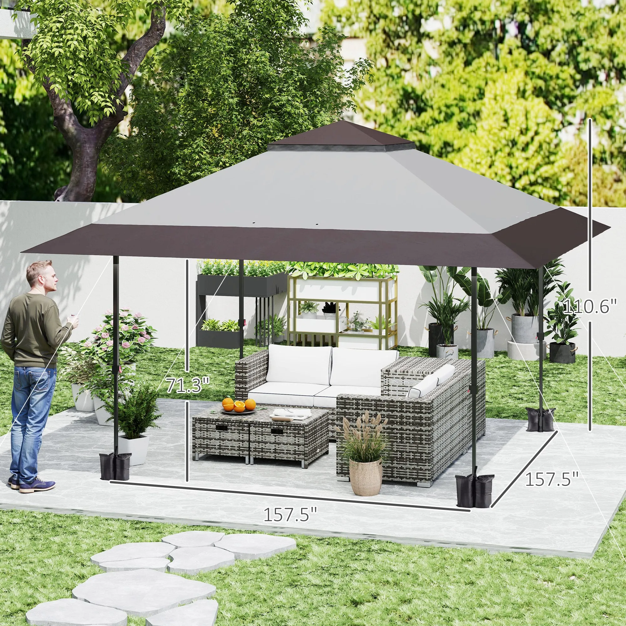13' x 13' Pop Up Canopy Tent, UPF50  Sun Protection, Height Adjustable with Sand Bags, Gray