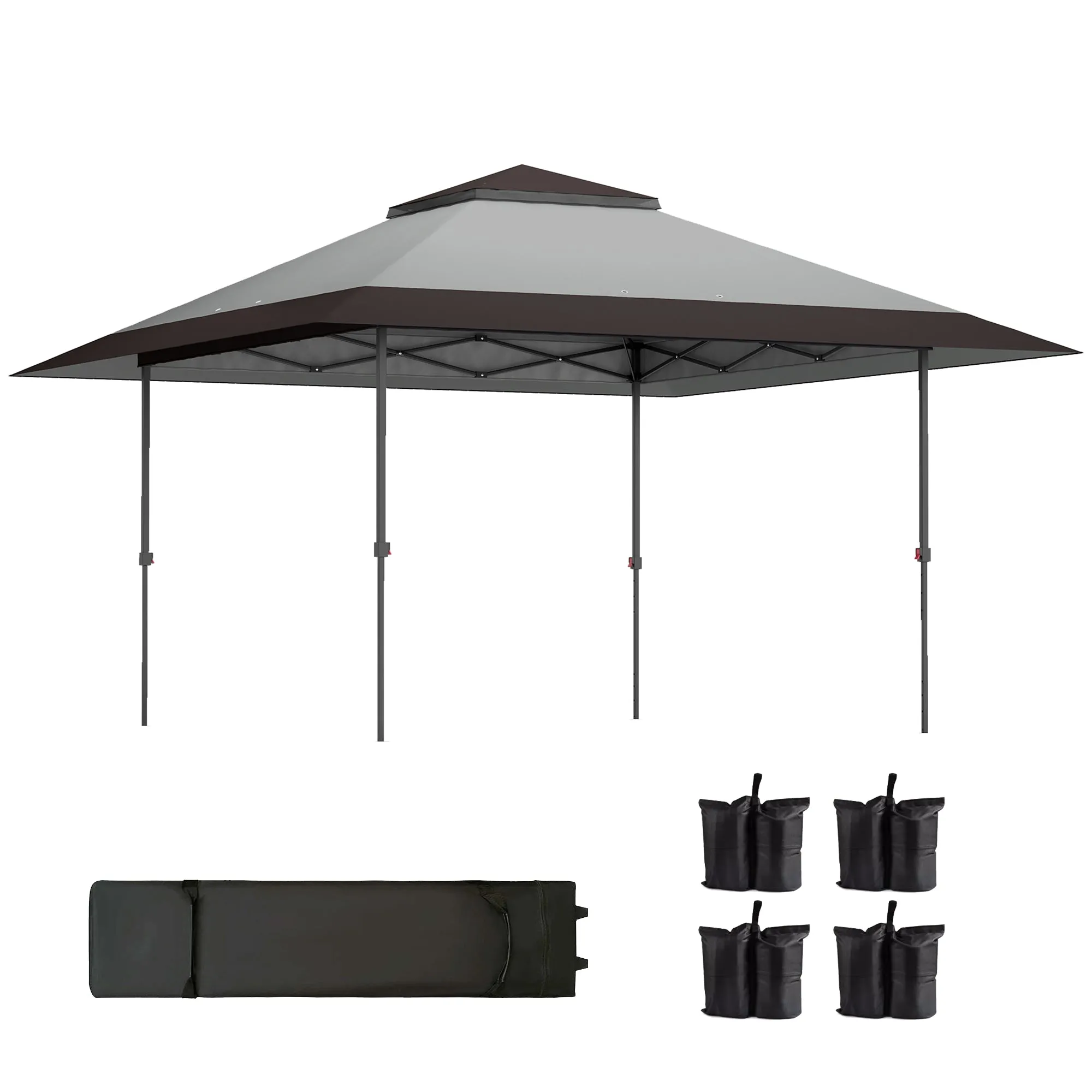 13' x 13' Pop Up Canopy Tent, UPF50  Sun Protection, Height Adjustable with Sand Bags, Gray