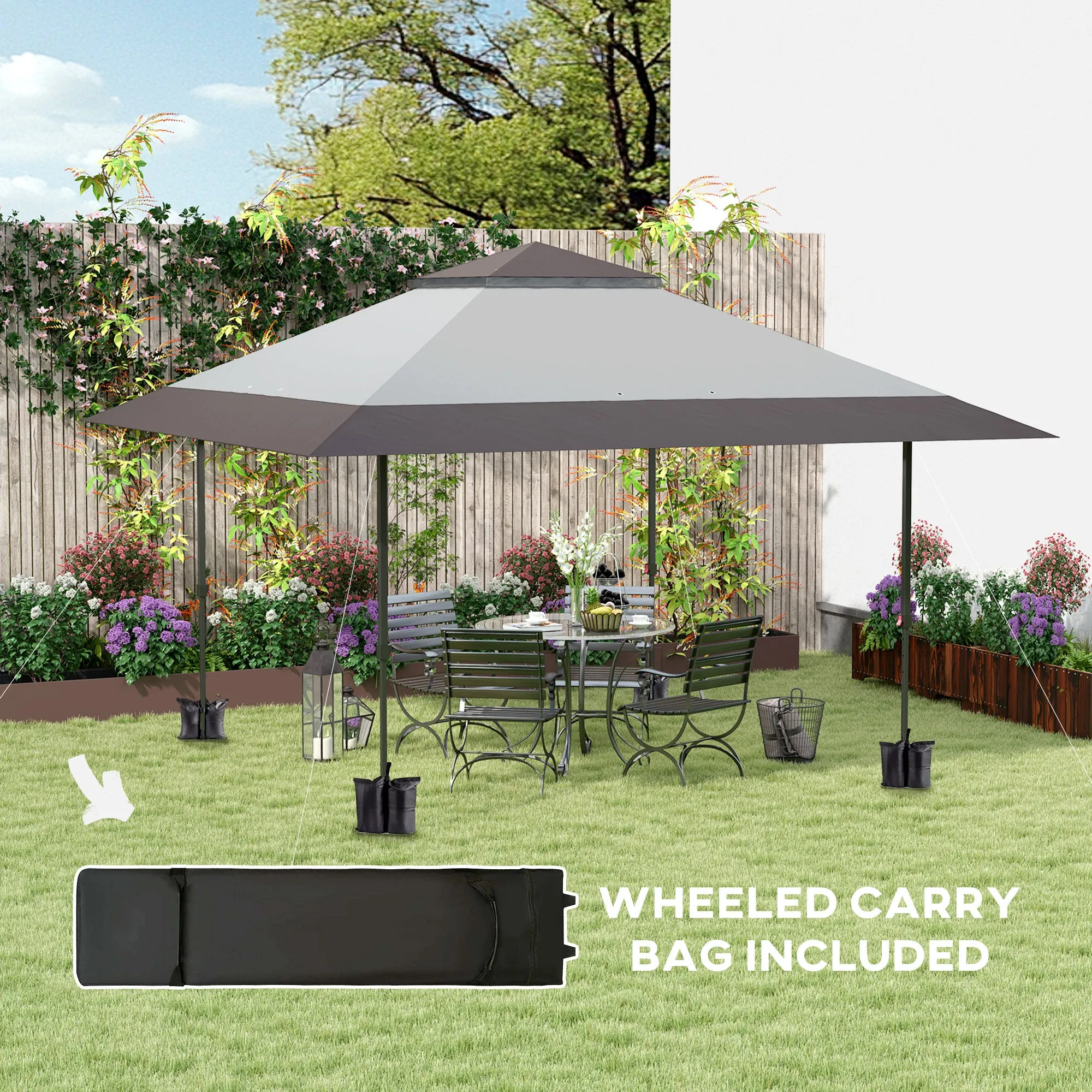 13' x 13' Pop Up Canopy Tent, UPF50  Sun Protection, Height Adjustable with Sand Bags, Gray