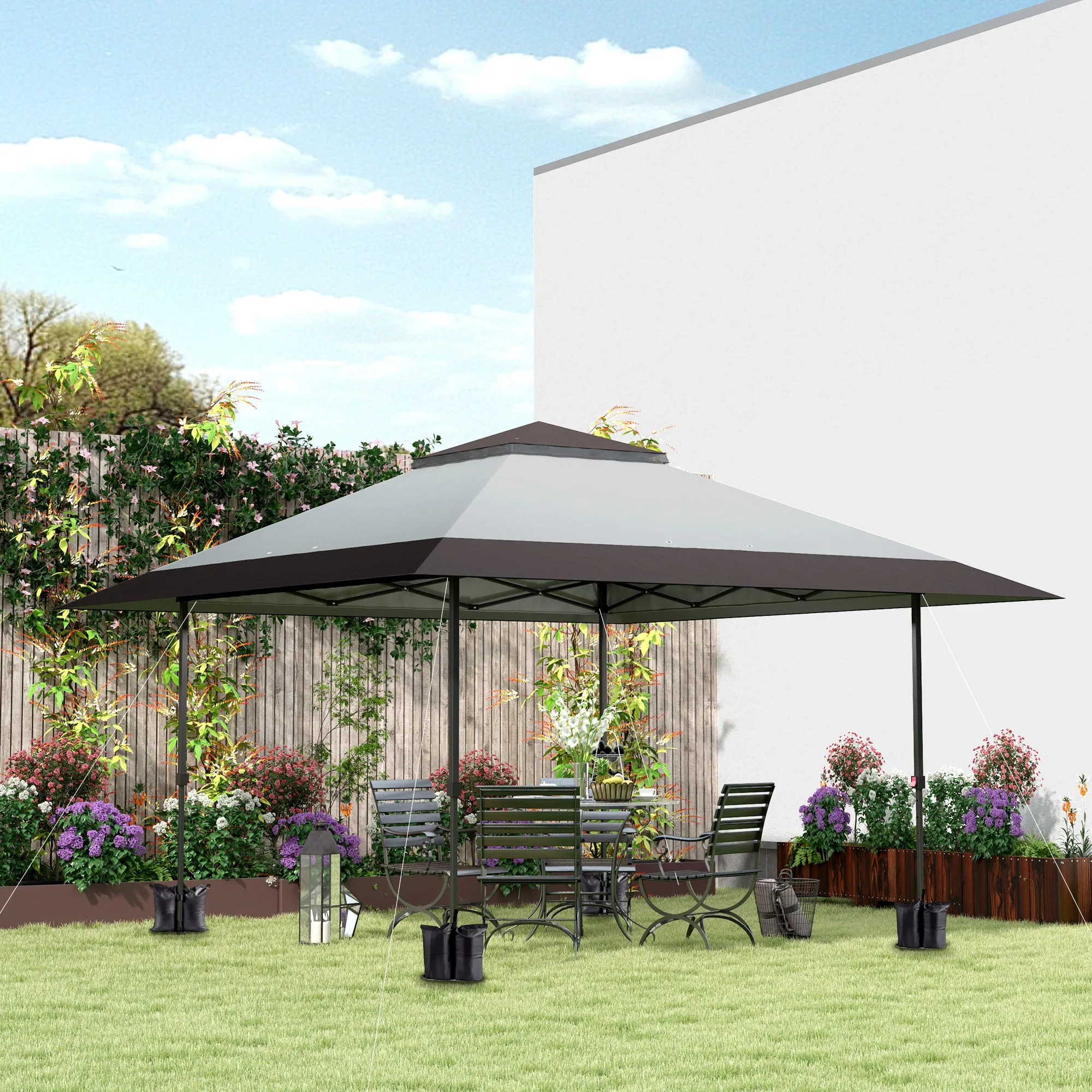 13' x 13' Pop Up Canopy Tent, UPF50  Sun Protection, Height Adjustable with Sand Bags, Gray