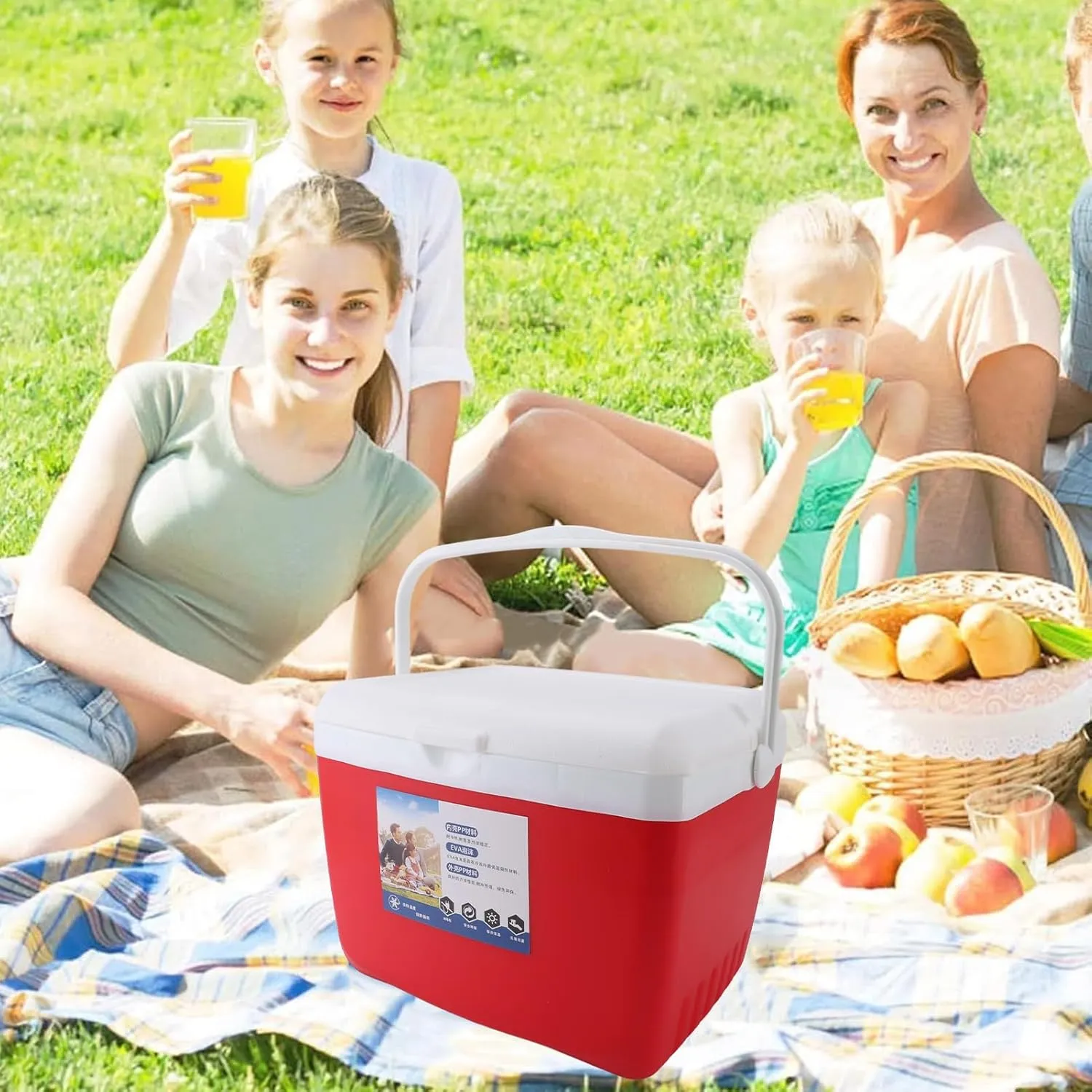 13L Cool Box Insulated Food Box Cooler Box with Carry Handle Portable Freezer Box for Picnics Lid Technology Cooler Box for Picnics Camping BBQ