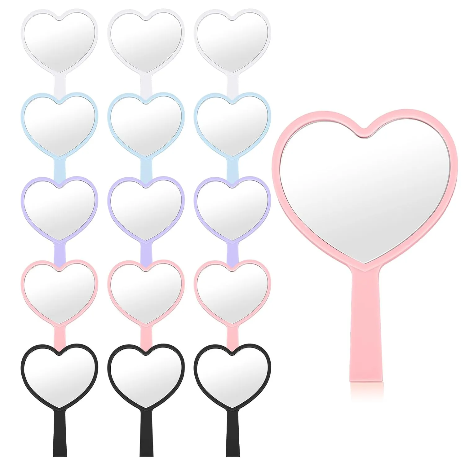 15 Pcs Heart Shaped Handheld Mirror Small Travel Makeup Mirrors with Handle Mini Heart Bulk Plastic Cosmetic Gift for Women (Bright Color)