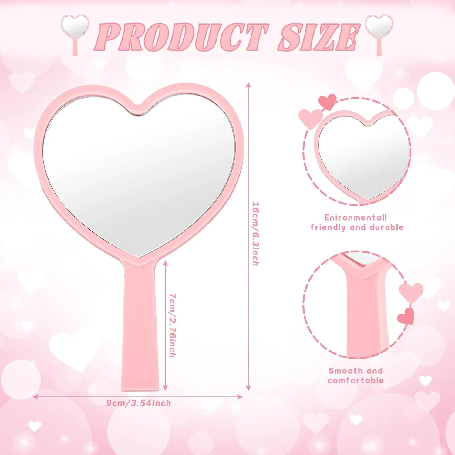 15 Pcs Heart Shaped Handheld Mirror Small Travel Makeup Mirrors with Handle Mini Heart Bulk Plastic Cosmetic Gift for Women (Bright Color)