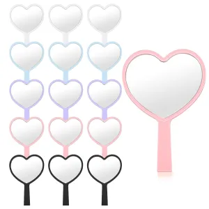 15 Pcs Heart Shaped Handheld Mirror Small Travel Makeup Mirrors with Handle Mini Heart Bulk Plastic Cosmetic Gift for Women (Bright Color)