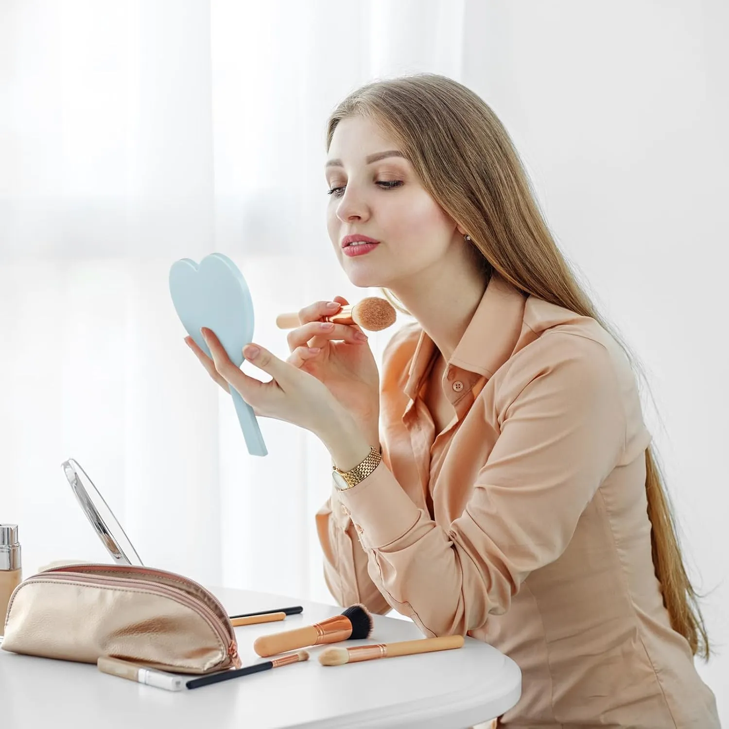 15 Pcs Heart Shaped Handheld Mirror Small Travel Makeup Mirrors with Handle Mini Heart Bulk Plastic Cosmetic Gift for Women (Bright Color)