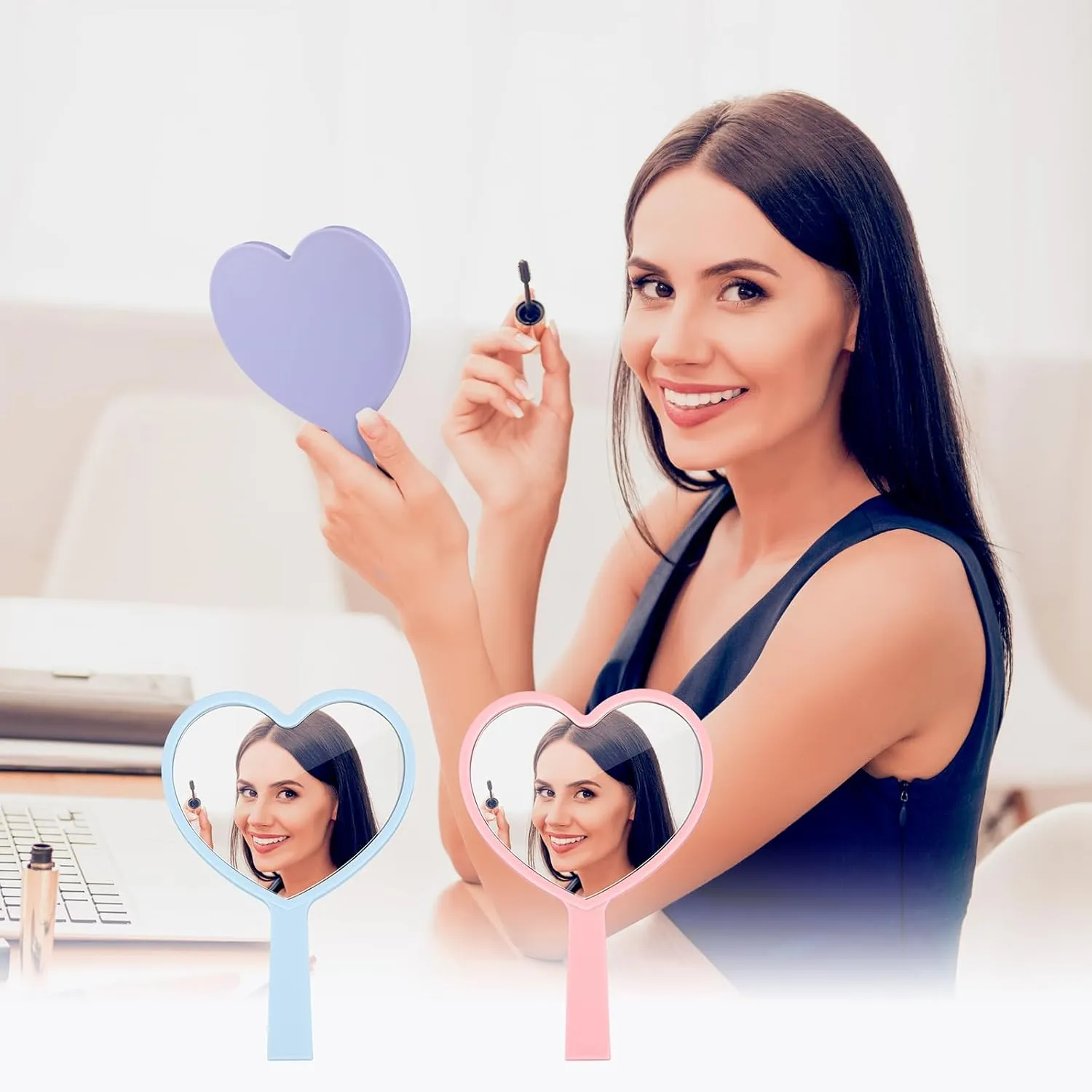 15 Pcs Heart Shaped Handheld Mirror Small Travel Makeup Mirrors with Handle Mini Heart Bulk Plastic Cosmetic Gift for Women (Bright Color)