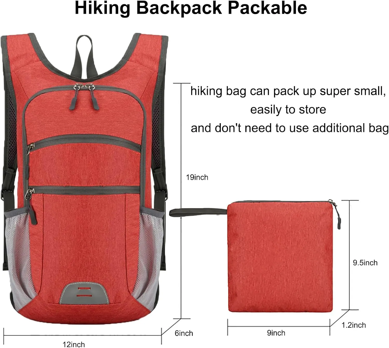 15L Hiking Backpack Foldable Ultralight Hiking Pack Small Travel Backpackfor Women Men(Red)