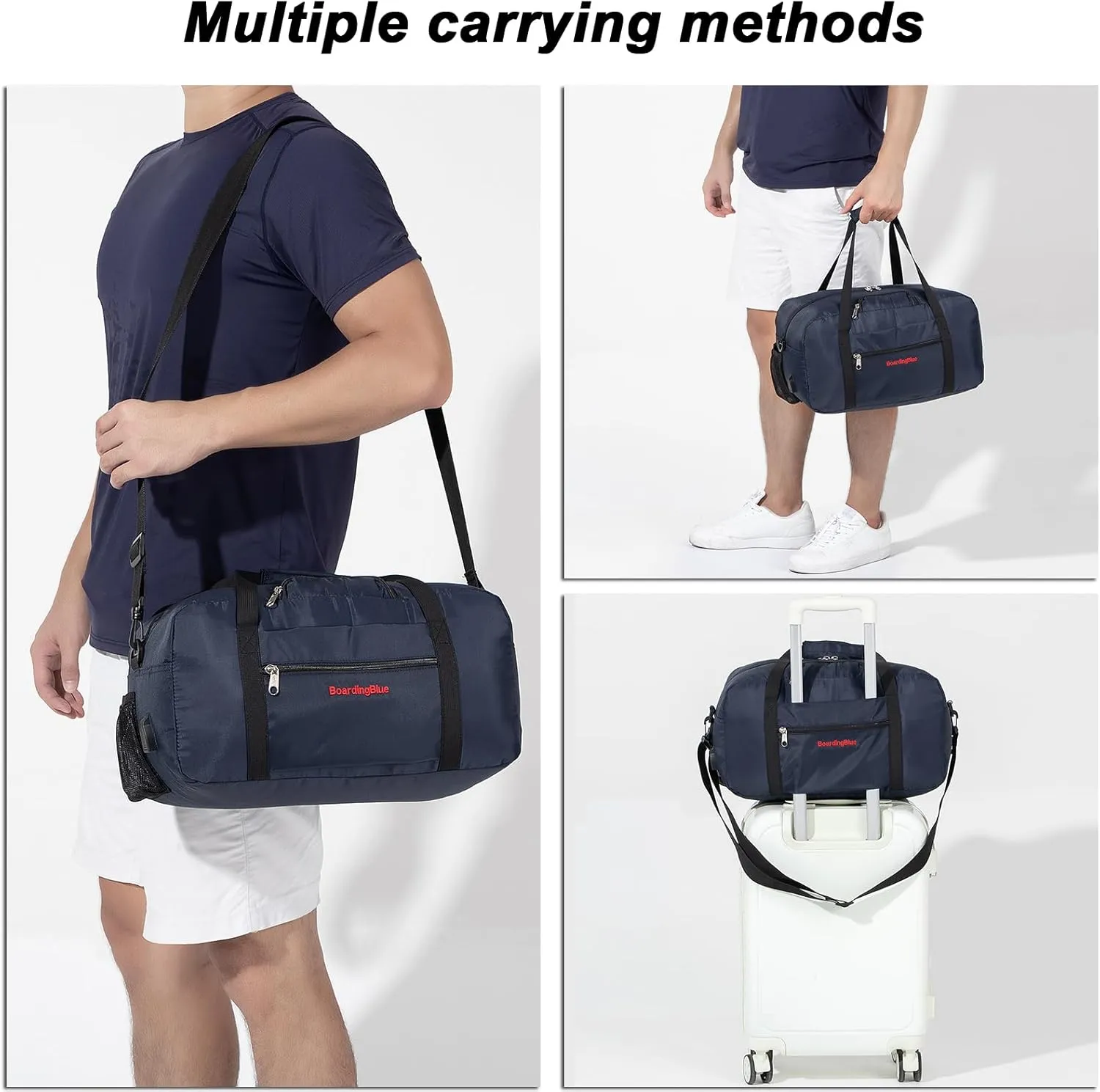 17x10x9 United Airline Personal Item Under Seat Duffel Bag With Free Pillow And USB Port (Navy)