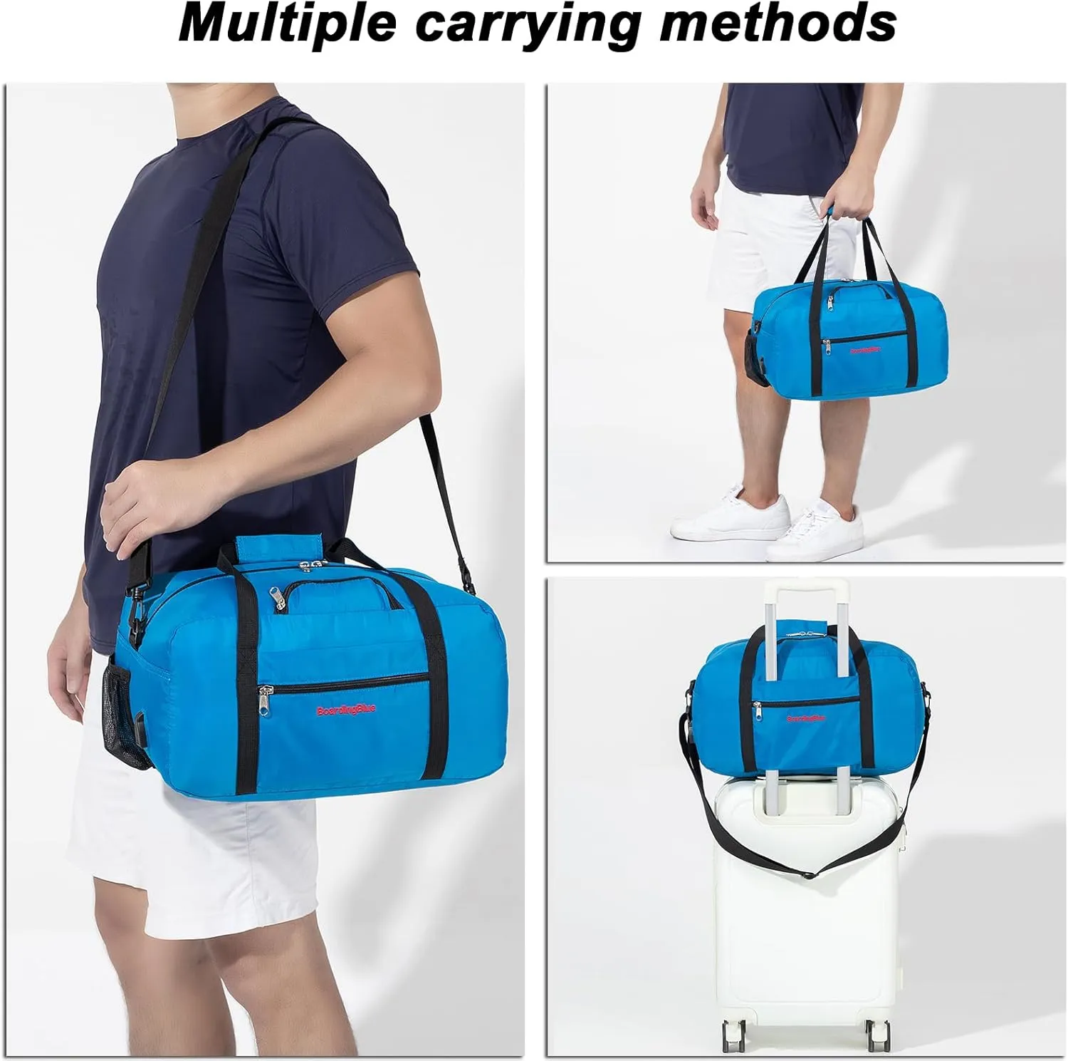 17x10x9 United Airline Personal Item Under Seat Duffel Bag With Free Pillow And USB Port (Royal Blue)