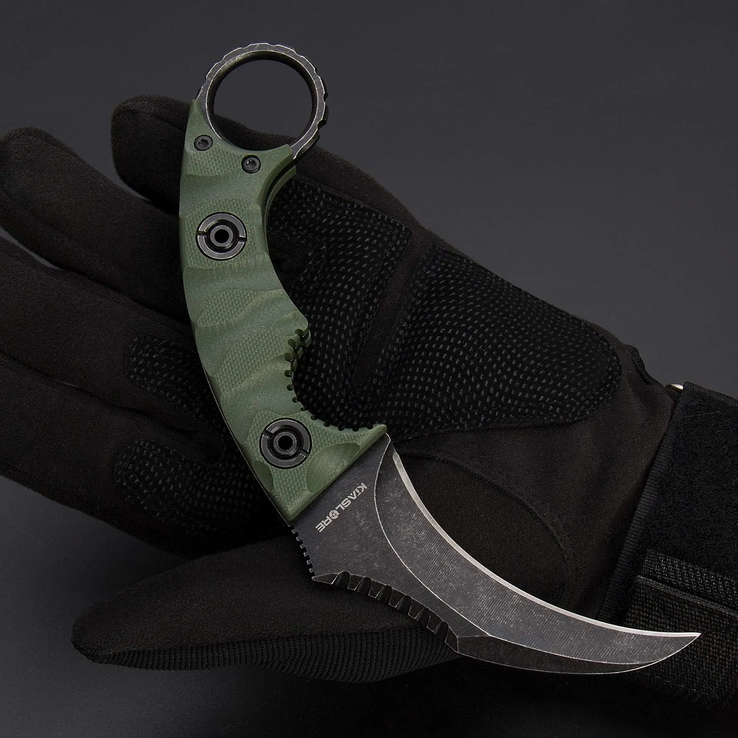 1911K Tactical Knife Fixed Blade Teeth Knife D2 Curved Blade & G10 Handle for Outdoor Survival, Camping, Bushcraft and Hunting, with Sheath