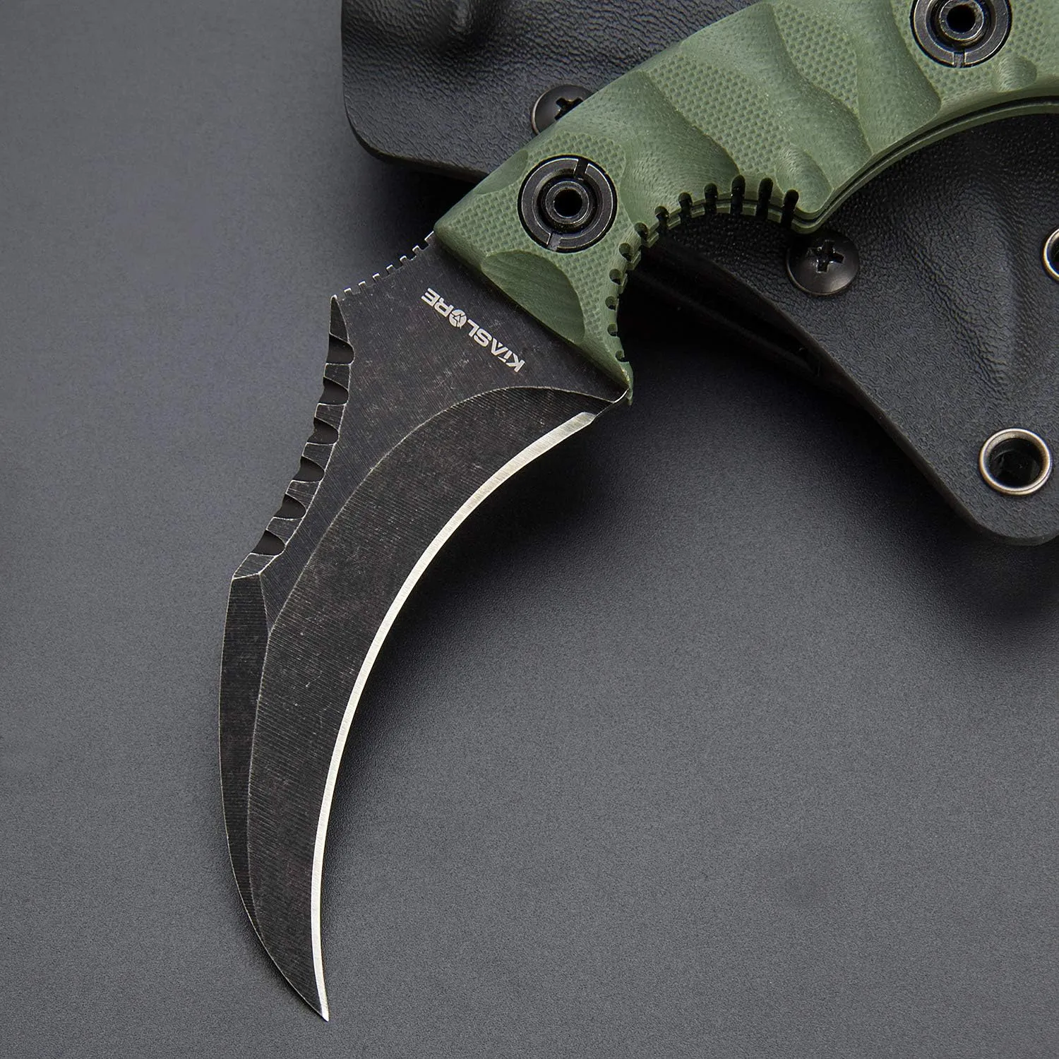 1911K Tactical Knife Fixed Blade Teeth Knife D2 Curved Blade & G10 Handle for Outdoor Survival, Camping, Bushcraft and Hunting, with Sheath