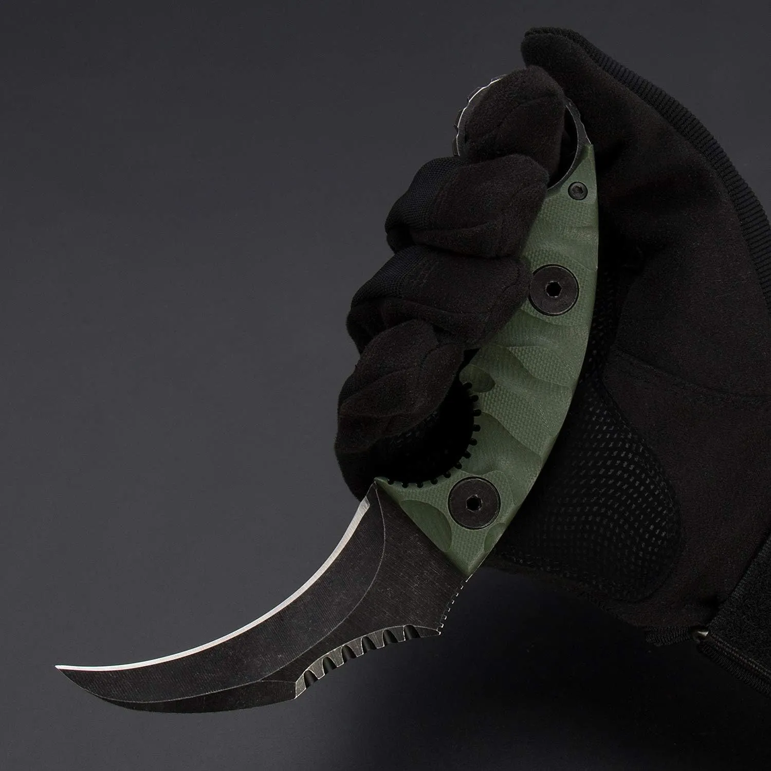 1911K Tactical Knife Fixed Blade Teeth Knife D2 Curved Blade & G10 Handle for Outdoor Survival, Camping, Bushcraft and Hunting, with Sheath