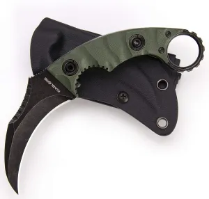 1911K Tactical Knife Fixed Blade Teeth Knife D2 Curved Blade & G10 Handle for Outdoor Survival, Camping, Bushcraft and Hunting, with Sheath