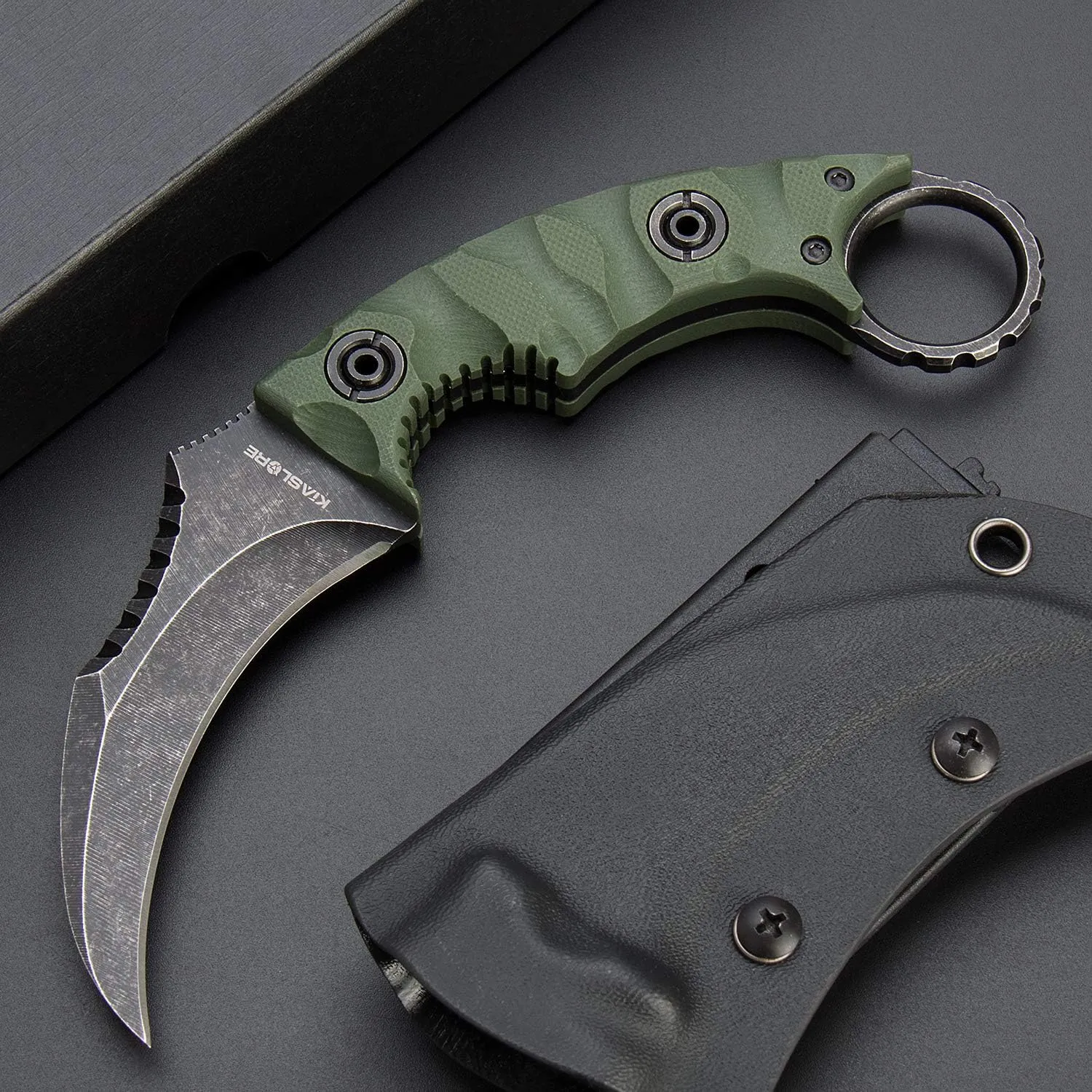 1911K Tactical Knife Fixed Blade Teeth Knife D2 Curved Blade & G10 Handle for Outdoor Survival, Camping, Bushcraft and Hunting, with Sheath