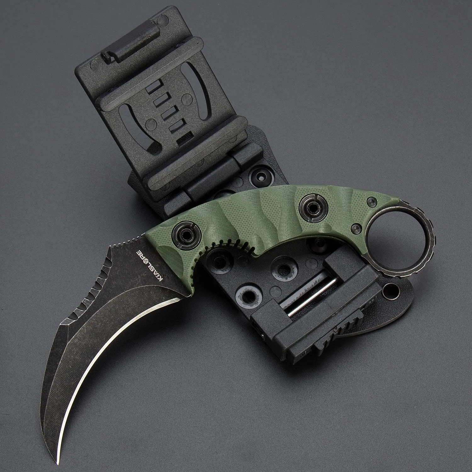 1911K Tactical Knife Fixed Blade Teeth Knife D2 Curved Blade & G10 Handle for Outdoor Survival, Camping, Bushcraft and Hunting, with Sheath