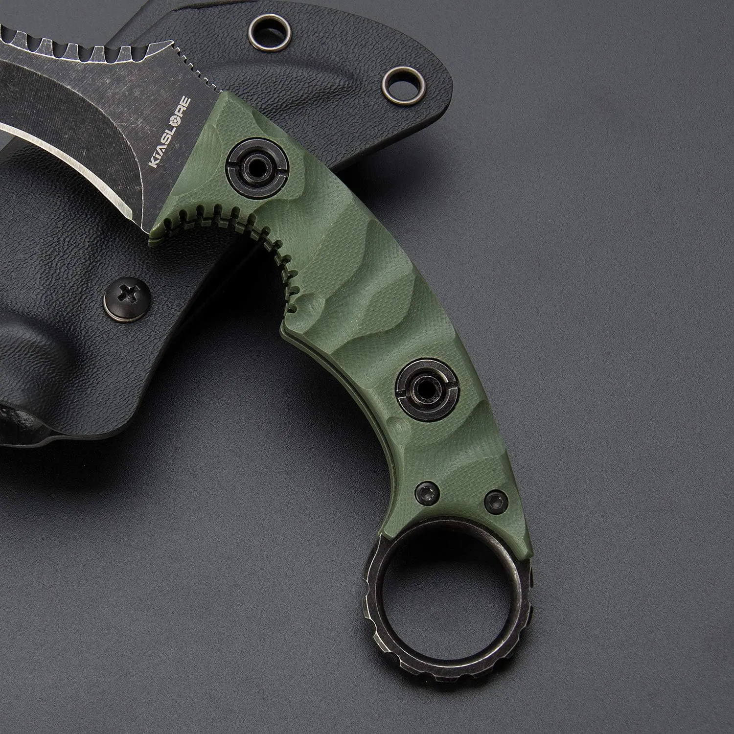 1911K Tactical Knife Fixed Blade Teeth Knife D2 Curved Blade & G10 Handle for Outdoor Survival, Camping, Bushcraft and Hunting, with Sheath