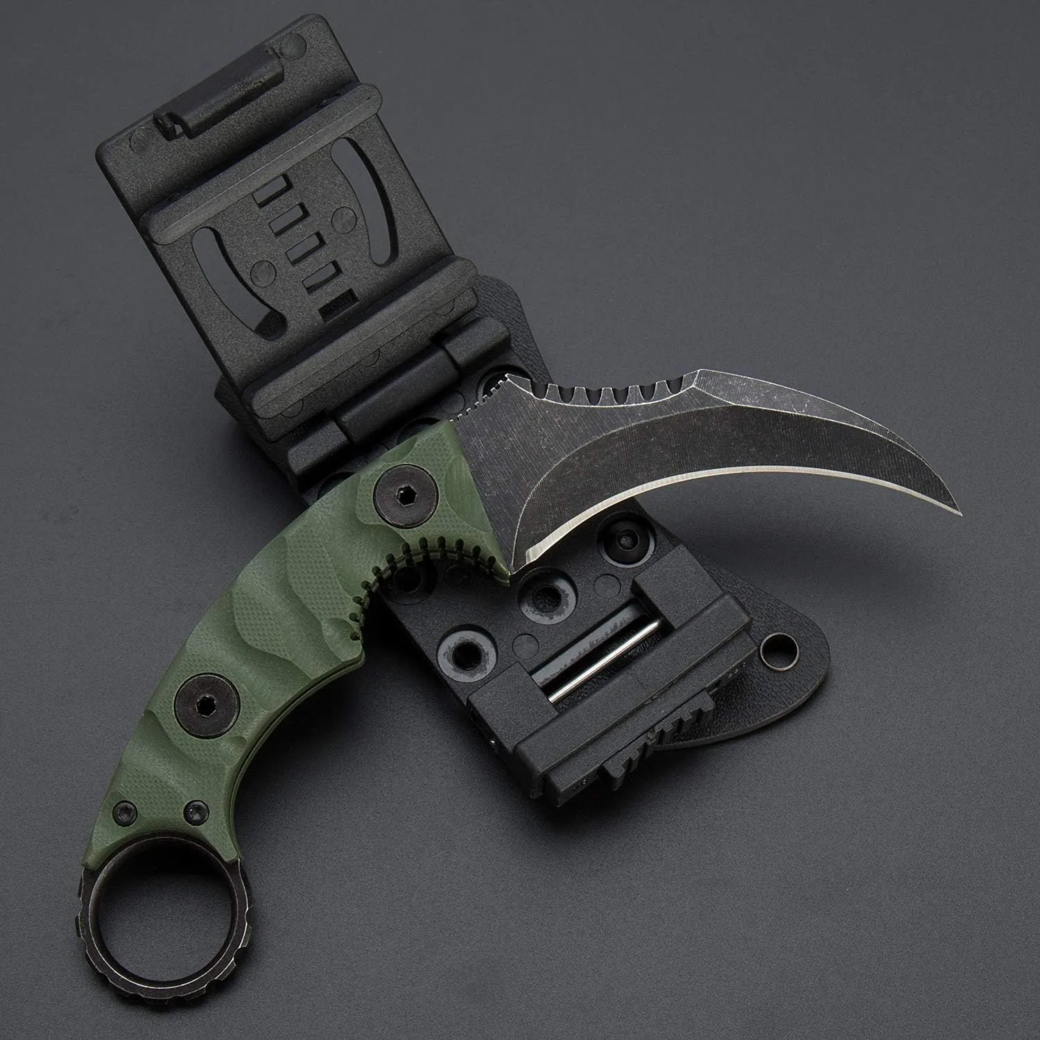 1911K Tactical Knife Fixed Blade Teeth Knife D2 Curved Blade & G10 Handle for Outdoor Survival, Camping, Bushcraft and Hunting, with Sheath