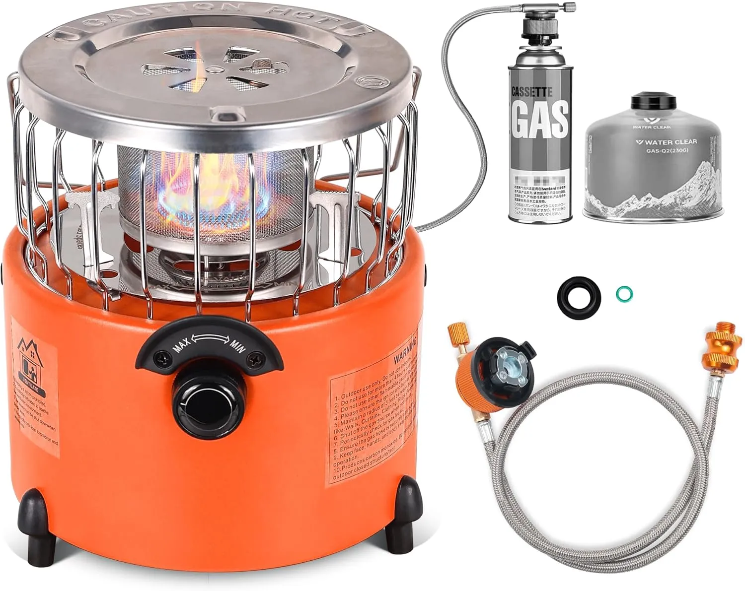2 in 1 Portable Propane Camping Stove and Heater, Mini Cooking Stove with Hose Connector, Outdoor Propane Heater Gas Stove for Patio, Tent, Ice Fishing, Emergency Use Burner