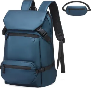 2 in 1 Travel Backpack, Lightweight Fit in 17" Laptop Backpack with Removable Belt Bag, Waterproof Day Trip Bag, Blue