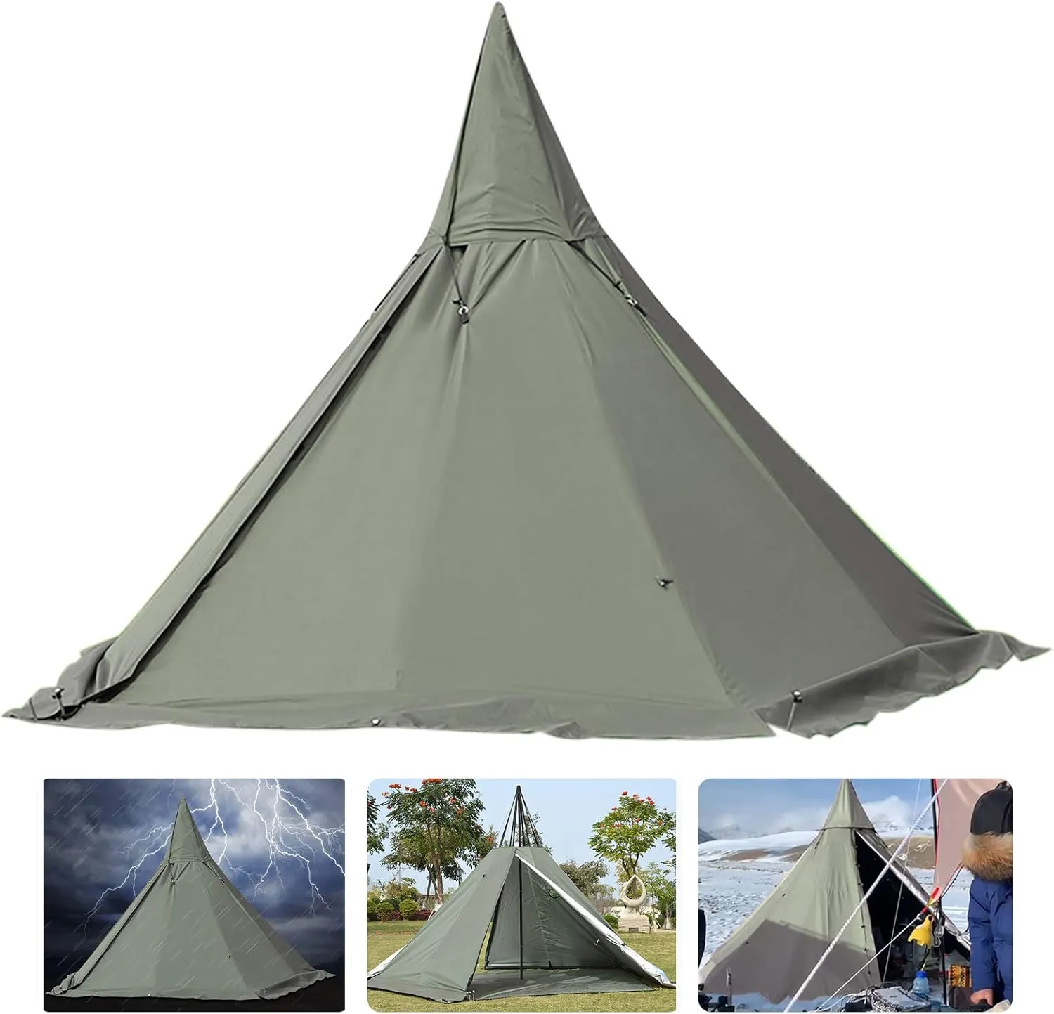 2 Person Camping Teepee Tent,4-Season 2 Doors Lightweight Camping Teepee Tent w/Fire Retardant Flue Pipes Window Ventilation Window 7.2FT Portable Indoor Outdoor Lawn Play Tent(No Inner Tent)