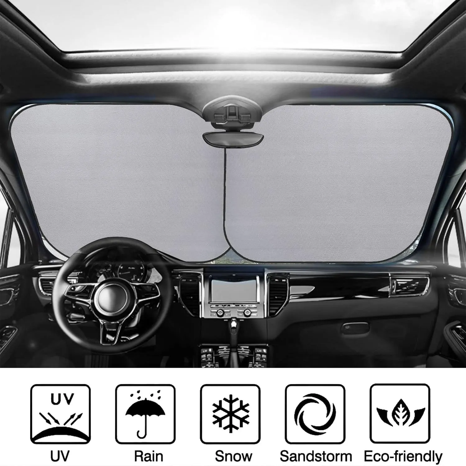 2-Piece Sun Shade Front Windshield Sunshade Autumn Track Windshield Sun Shade Foldable Car Front Sun Visor Protector Windshield Cover for Most car SUV Van Truck