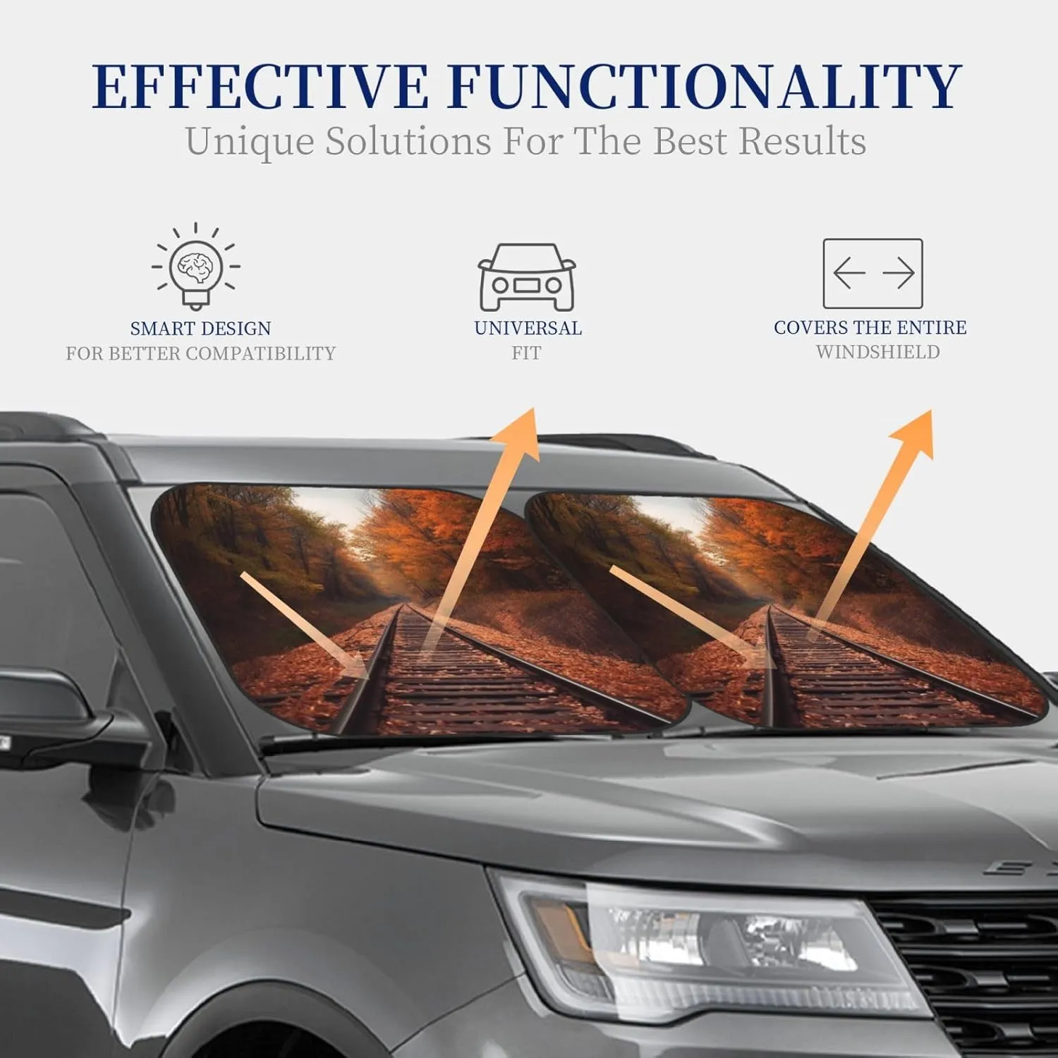 2-Piece Sun Shade Front Windshield Sunshade Autumn Track Windshield Sun Shade Foldable Car Front Sun Visor Protector Windshield Cover for Most car SUV Van Truck