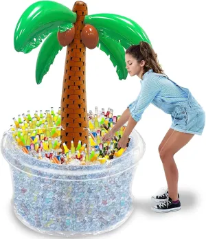 200  Cans Super Large Capacity 72" Giant Inflatable Palm Tree Ice Cooler, Beach Party Supplies Buffet Food Drink Holder Containers Indoor Outdoor Picnic Luau Hawaiian Pool
