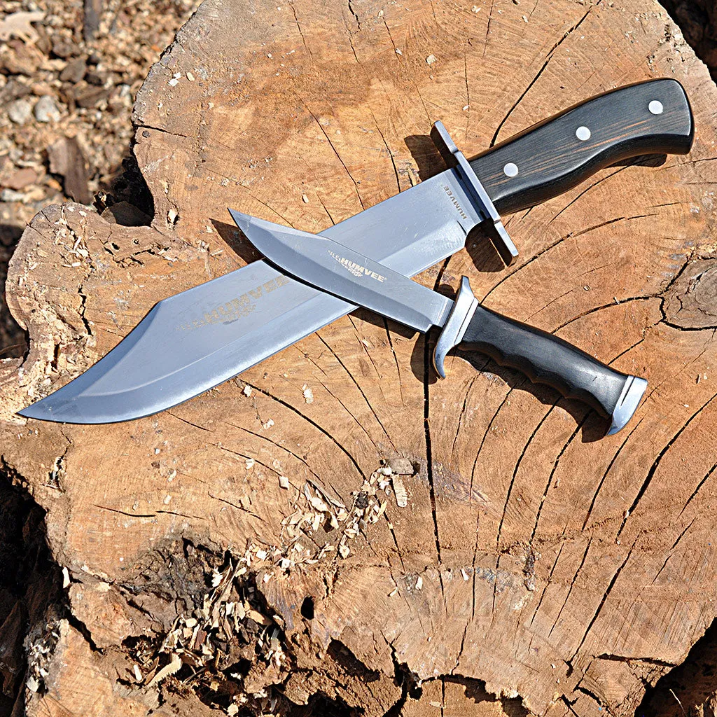 2PC Bowie KNIFE SET 10" and 14" BLACK