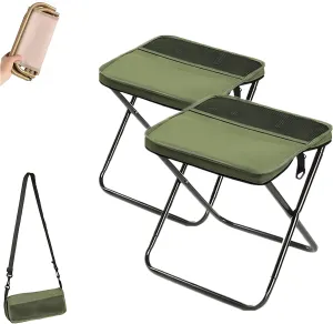2PCS Foldable Backpack Stool,Portable Ultra Lightweight Mountaineering and Hiking Stools,Compact Outdoor Folding Chair, Sturdy Crossbody Bag Stool,Ideal for Camping,Hold Up to 260lb (Green,Small)