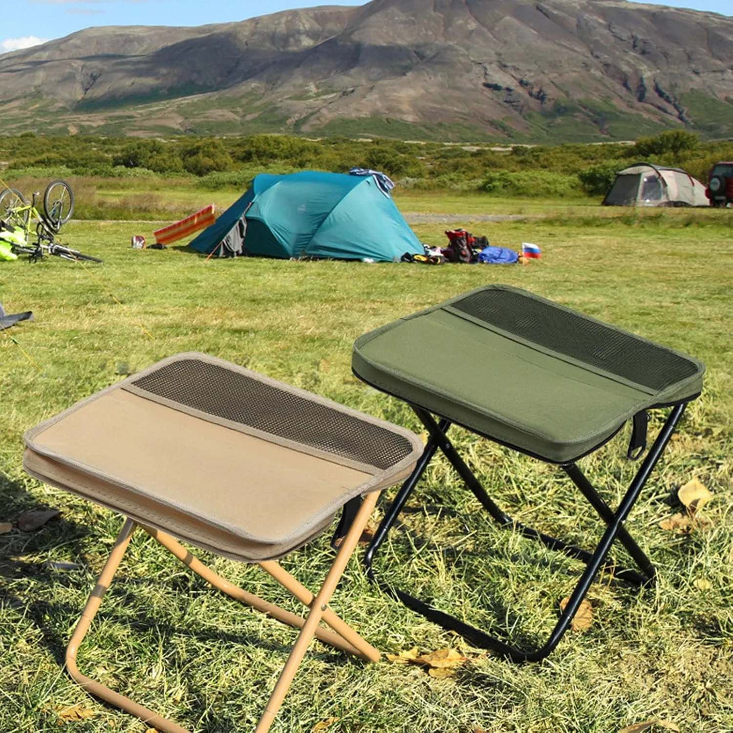2PCS Foldable Backpack Stool,Portable Ultra Lightweight Mountaineering and Hiking Stools,Compact Outdoor Folding Chair, Sturdy Crossbody Bag Stool,Ideal for Camping,Hold Up to 260lb (Green,Small)