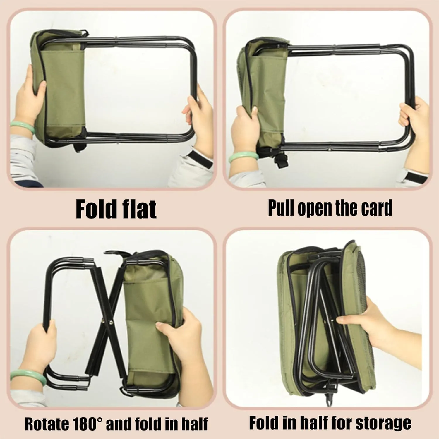 2PCS Foldable Backpack Stool,Portable Ultra Lightweight Mountaineering and Hiking Stools,Compact Outdoor Folding Chair, Sturdy Crossbody Bag Stool,Ideal for Camping,Hold Up to 260lb (Green,Small)