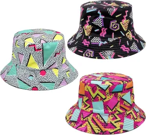 3 Pcs Retro 80s 90s Bucket Hats 3D Print Funny Trucker Hats Retro Hats for Men Women Beach Disco Party Hip Hop Hat Accessories