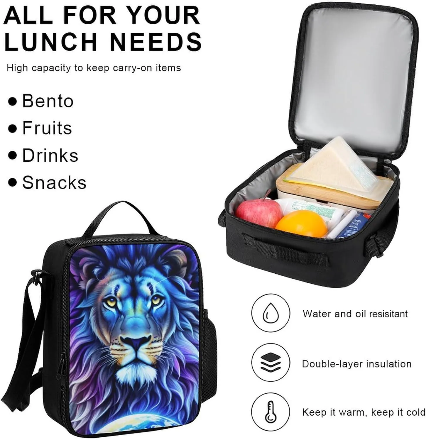 3 Piece Backpack Big Capacity Shoulder Bag Backpack for Outdoors Walking Cycling - Cool Lion In The Universe Surreal Style Art, for Adult