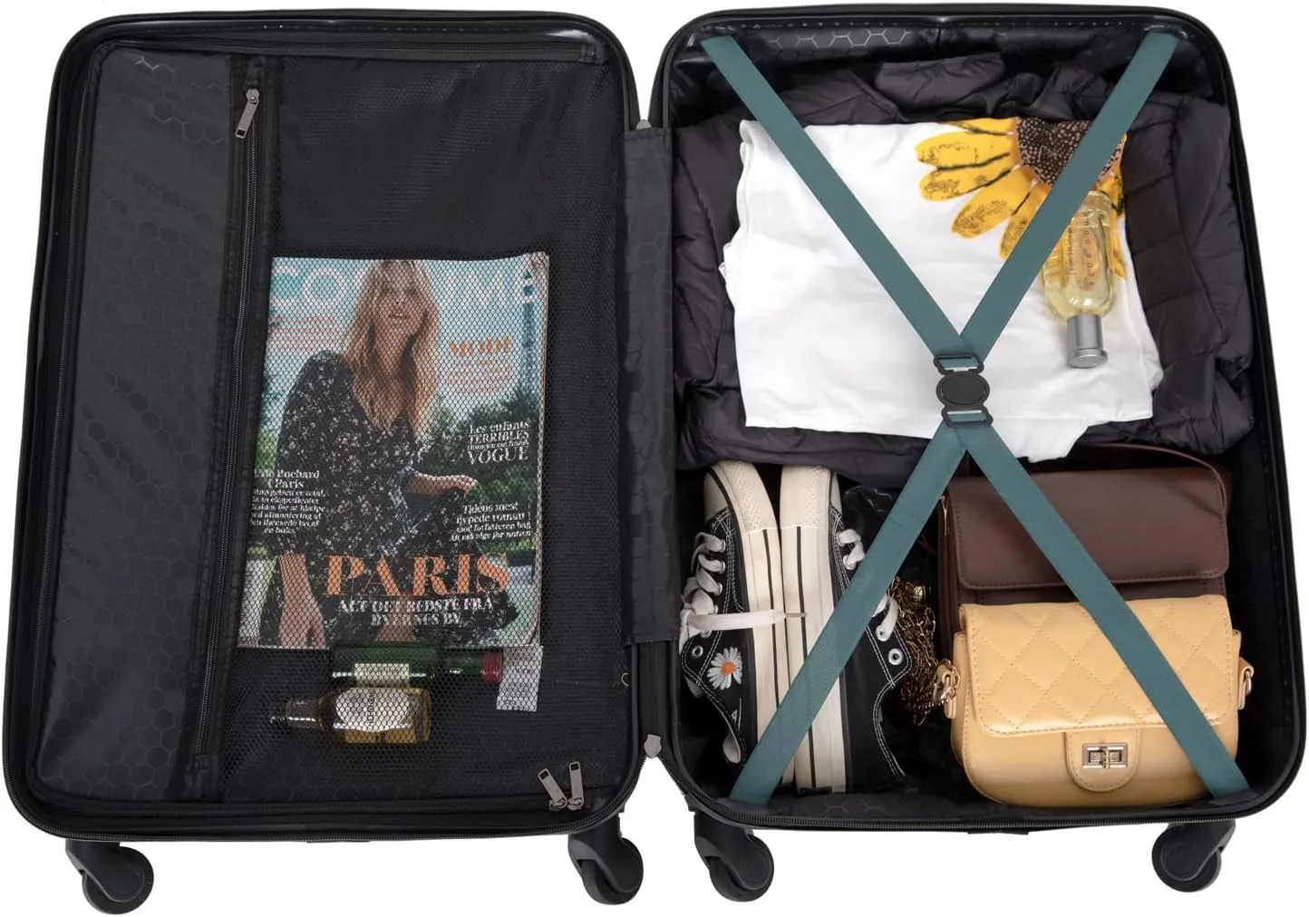 3 Piece Hardshell Luggage Sets Lightweight Suitcase with 2 Hooks, 360 Degree Spinner Wheels, TSA Lock for Travel (20"/24"/28") Green As Shown One Size
